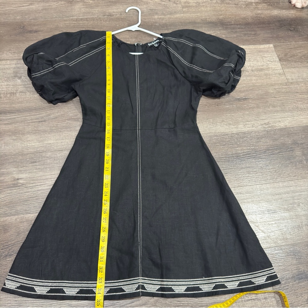 En Saison Black Midi Dress with Puff Sleeves - Picture 3 of 10